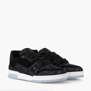 LOUIS VUITTON LV Trainer Sneaker Monogram Canvas Suede Black Eclipse Sz US 10.5